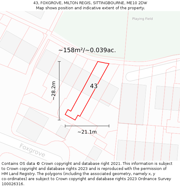 43, FOXGROVE, MILTON REGIS, SITTINGBOURNE, ME10 2DW: Plot and title map