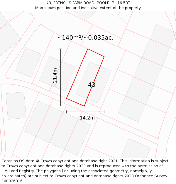 43, FRENCHS FARM ROAD, POOLE, BH16 5RT: Plot and title map