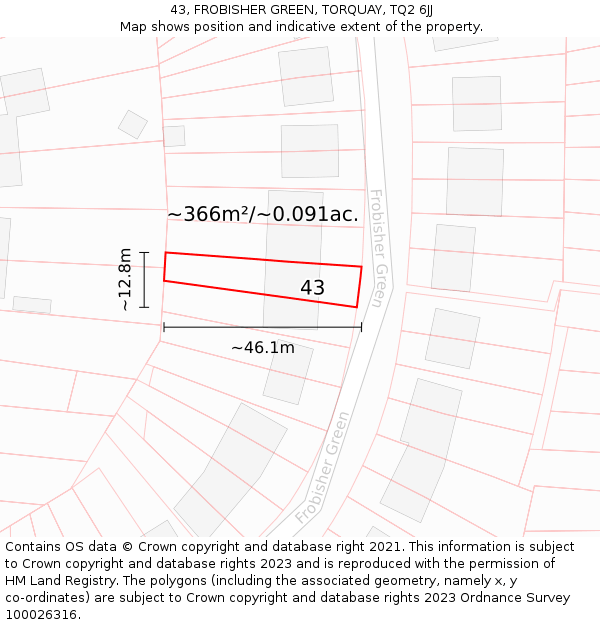 43, FROBISHER GREEN, TORQUAY, TQ2 6JJ: Plot and title map