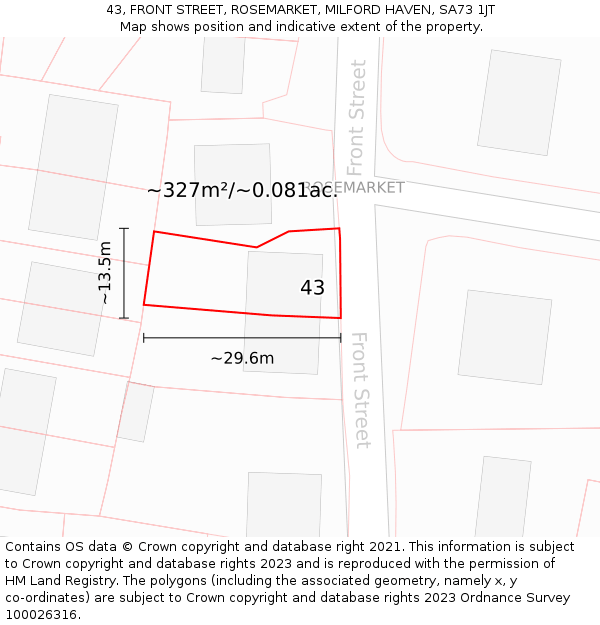 43, FRONT STREET, ROSEMARKET, MILFORD HAVEN, SA73 1JT: Plot and title map