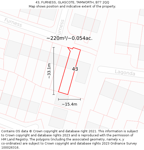 43, FURNESS, GLASCOTE, TAMWORTH, B77 2QQ: Plot and title map