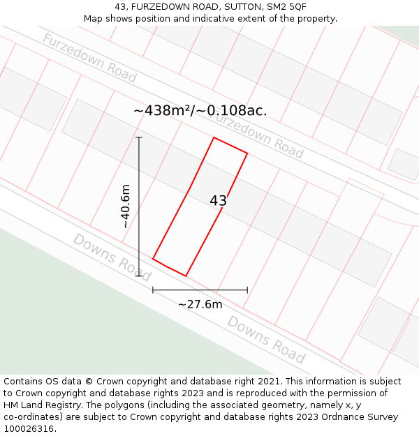 43, FURZEDOWN ROAD, SUTTON, SM2 5QF: Plot and title map