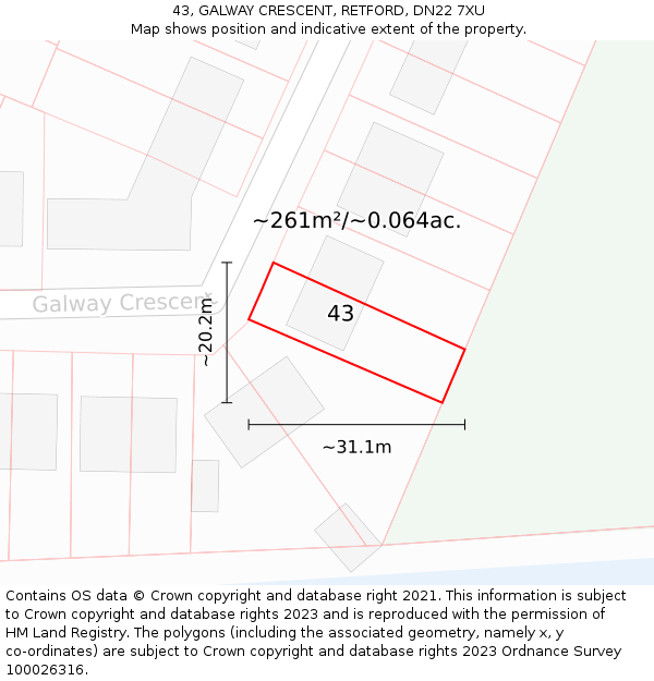 43, GALWAY CRESCENT, RETFORD, DN22 7XU: Plot and title map