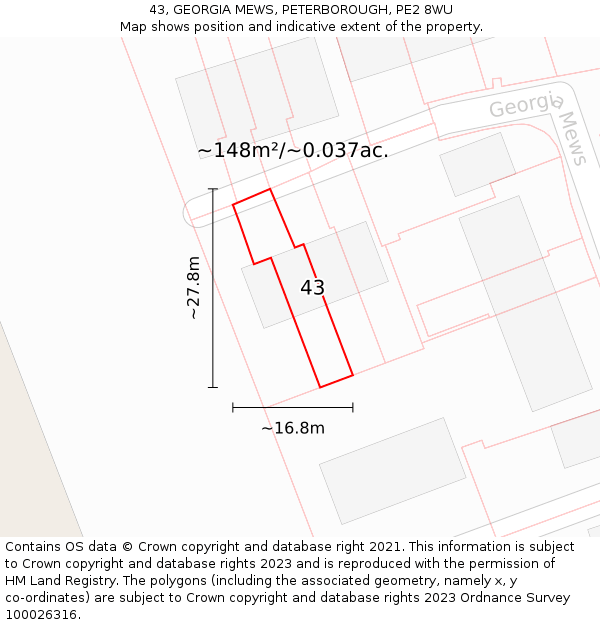 43, GEORGIA MEWS, PETERBOROUGH, PE2 8WU: Plot and title map