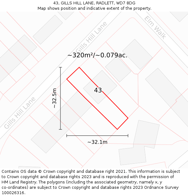 43, GILLS HILL LANE, RADLETT, WD7 8DG: Plot and title map