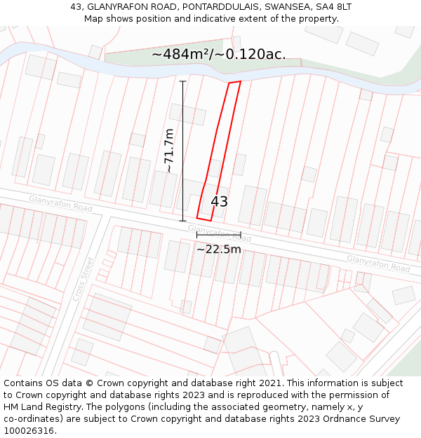 43, GLANYRAFON ROAD, PONTARDDULAIS, SWANSEA, SA4 8LT: Plot and title map