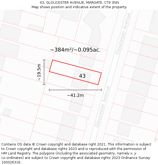 43, GLOUCESTER AVENUE, MARGATE, CT9 3NN: Plot and title map