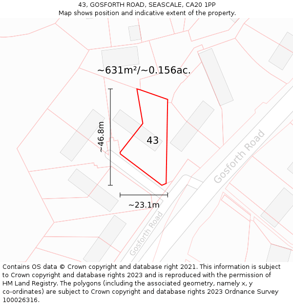 43, GOSFORTH ROAD, SEASCALE, CA20 1PP: Plot and title map