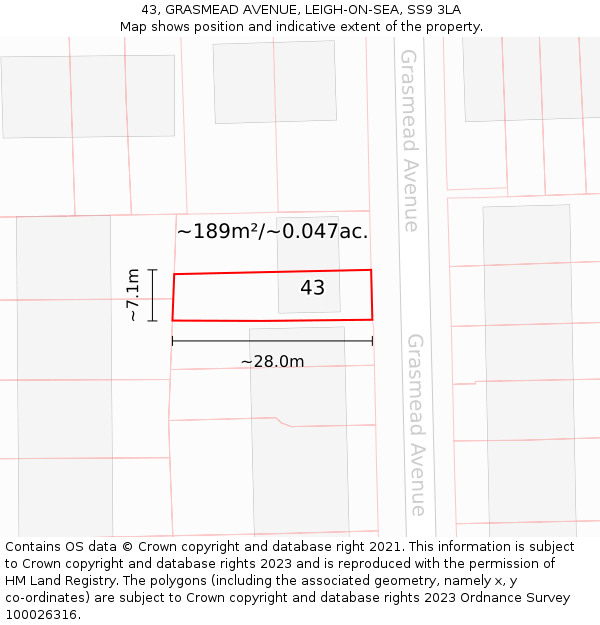 43, GRASMEAD AVENUE, LEIGH-ON-SEA, SS9 3LA: Plot and title map