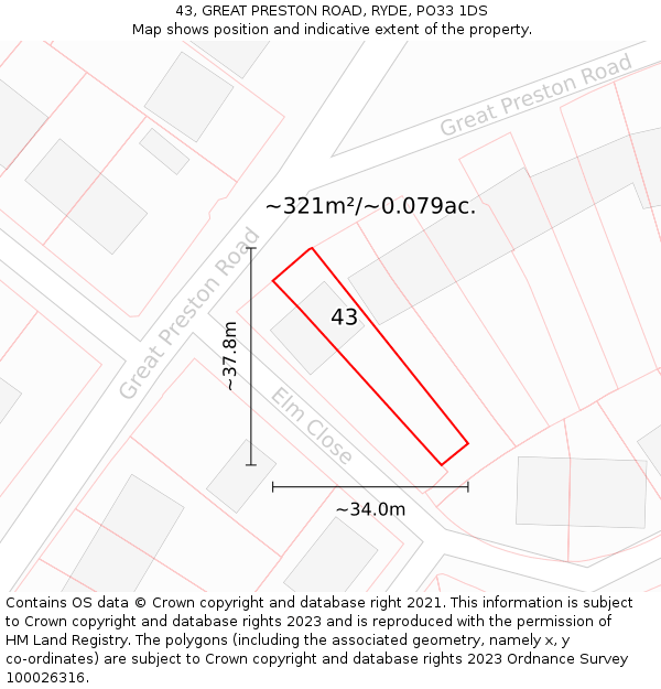 43, GREAT PRESTON ROAD, RYDE, PO33 1DS: Plot and title map