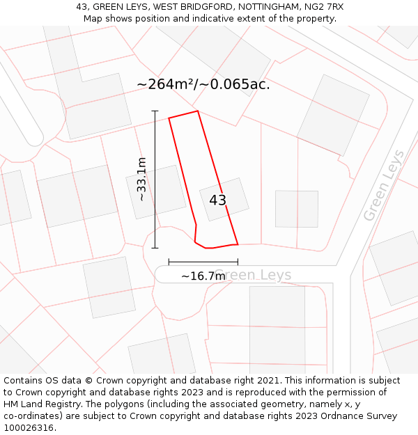 43, GREEN LEYS, WEST BRIDGFORD, NOTTINGHAM, NG2 7RX: Plot and title map