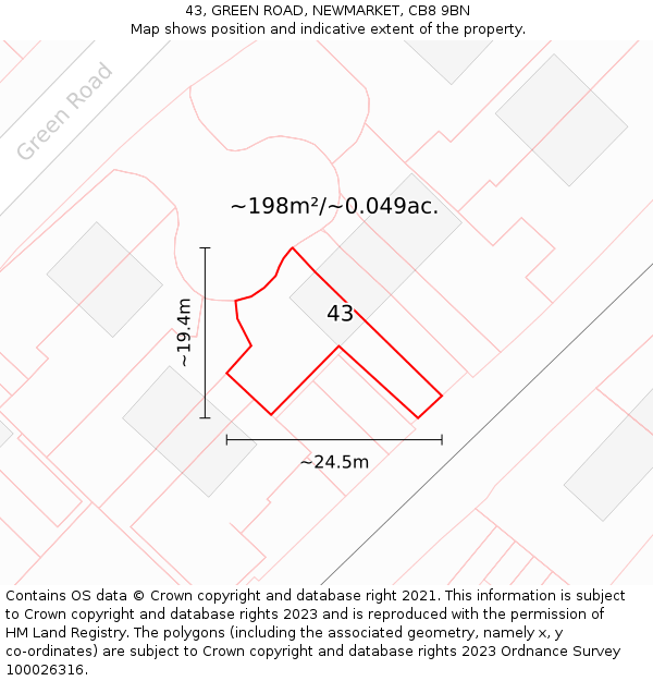 43, GREEN ROAD, NEWMARKET, CB8 9BN: Plot and title map