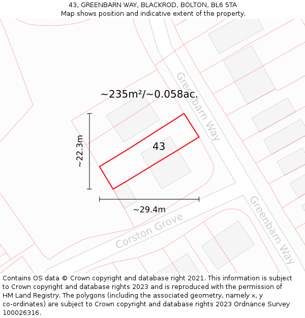 43, GREENBARN WAY, BLACKROD, BOLTON, BL6 5TA: Plot and title map