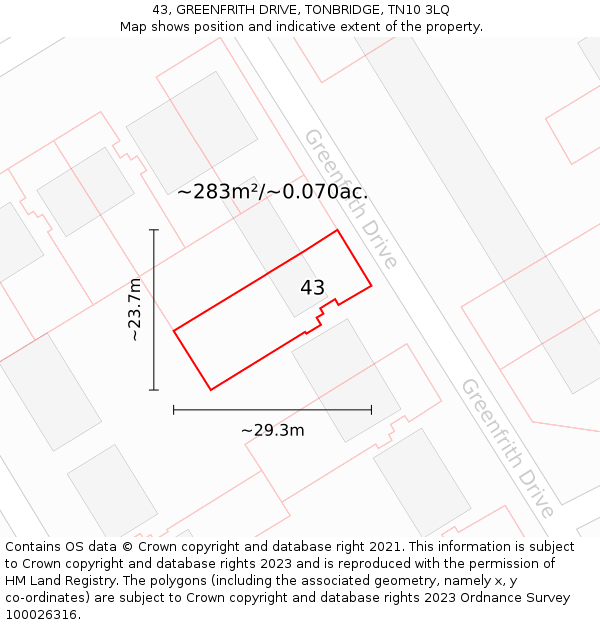 43, GREENFRITH DRIVE, TONBRIDGE, TN10 3LQ: Plot and title map