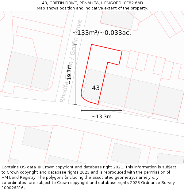 43, GRIFFIN DRIVE, PENALLTA, HENGOED, CF82 6AB: Plot and title map