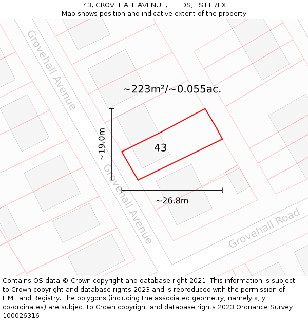 43, GROVEHALL AVENUE, LEEDS, LS11 7EX: Plot and title map