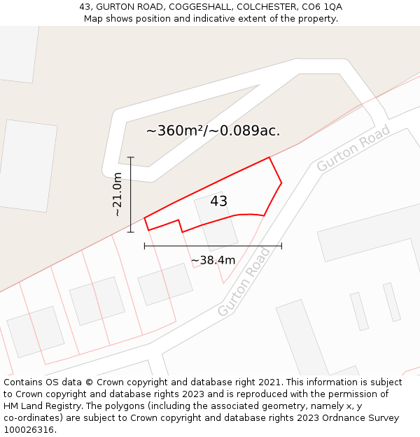 43, GURTON ROAD, COGGESHALL, COLCHESTER, CO6 1QA: Plot and title map