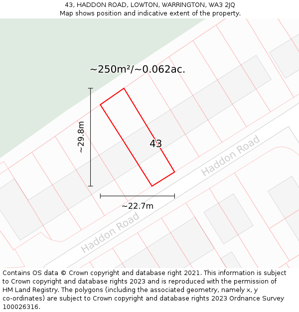 43, HADDON ROAD, LOWTON, WARRINGTON, WA3 2JQ: Plot and title map