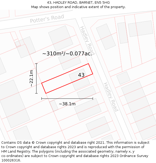 43, HADLEY ROAD, BARNET, EN5 5HG: Plot and title map