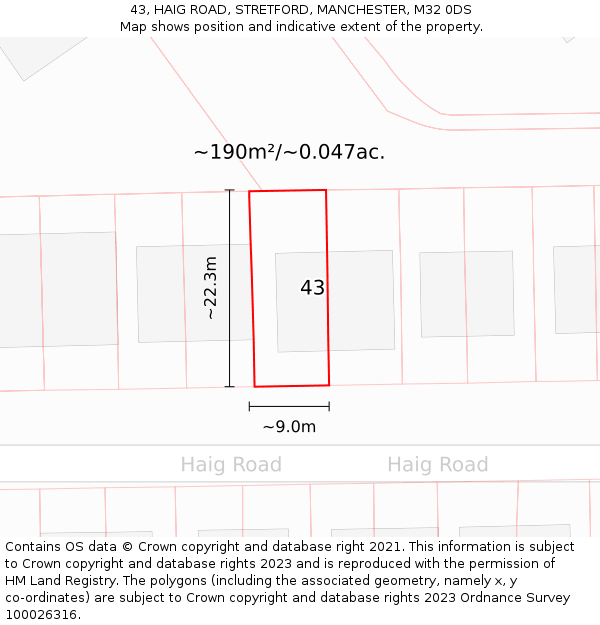 43, HAIG ROAD, STRETFORD, MANCHESTER, M32 0DS: Plot and title map