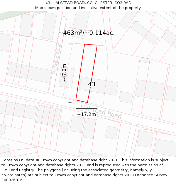 43, HALSTEAD ROAD, COLCHESTER, CO3 9AD: Plot and title map