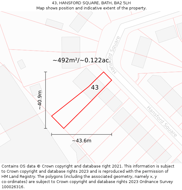 43, HANSFORD SQUARE, BATH, BA2 5LH: Plot and title map