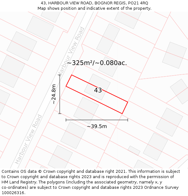 43, HARBOUR VIEW ROAD, BOGNOR REGIS, PO21 4RQ: Plot and title map