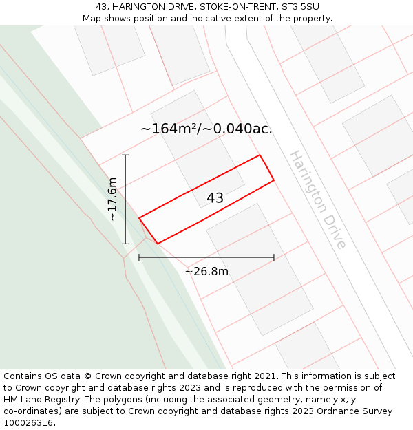 43, HARINGTON DRIVE, STOKE-ON-TRENT, ST3 5SU: Plot and title map