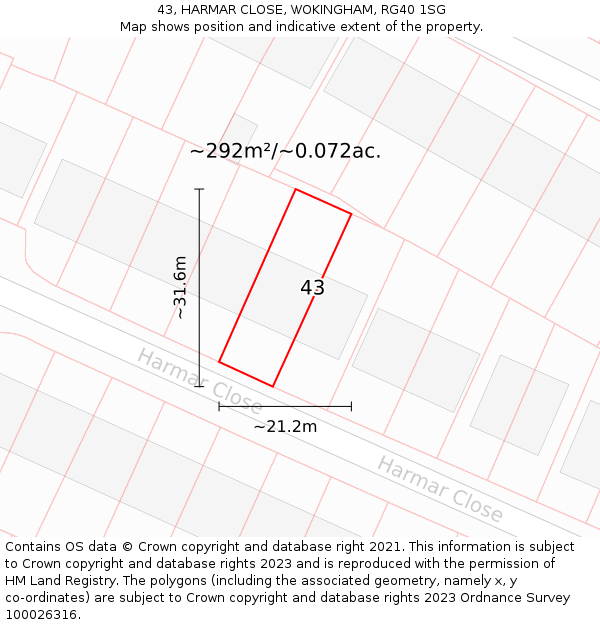 43, HARMAR CLOSE, WOKINGHAM, RG40 1SG: Plot and title map