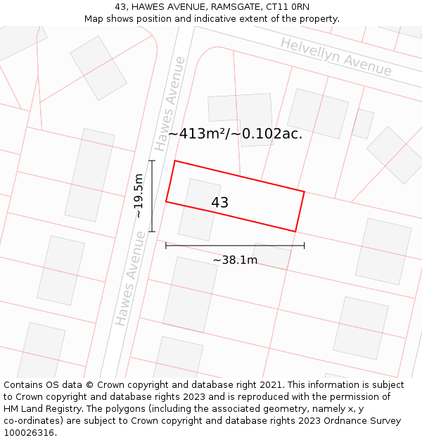 43, HAWES AVENUE, RAMSGATE, CT11 0RN: Plot and title map