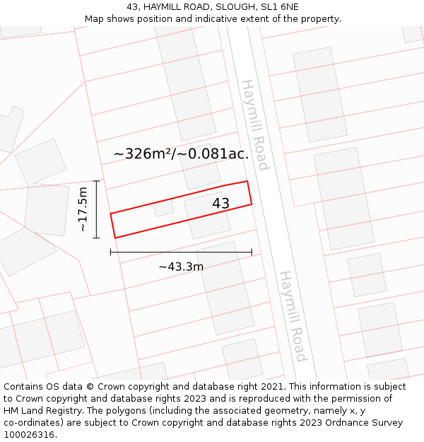 43, HAYMILL ROAD, SLOUGH, SL1 6NE: Plot and title map