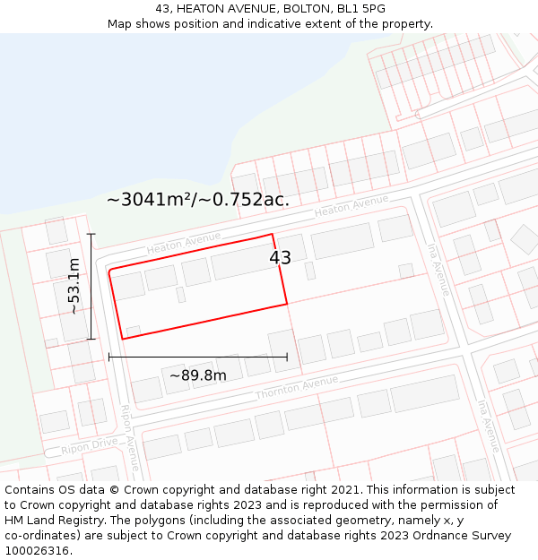 43, HEATON AVENUE, BOLTON, BL1 5PG: Plot and title map