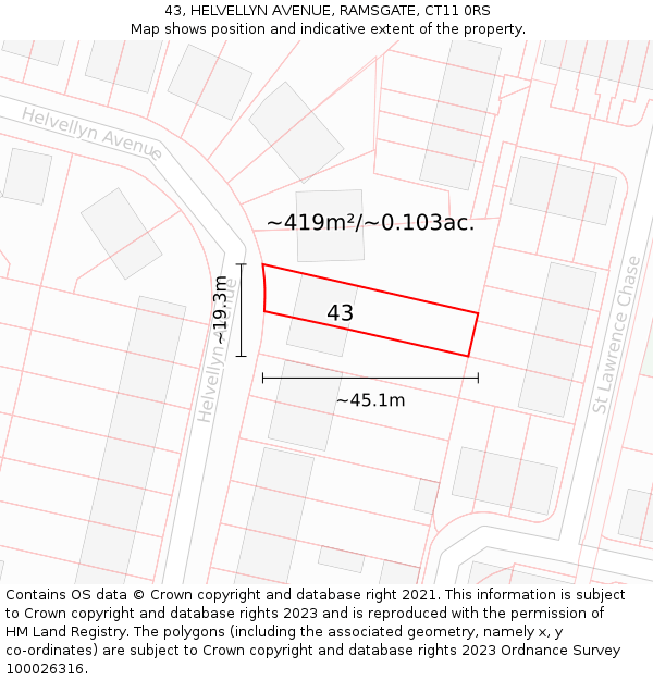 43, HELVELLYN AVENUE, RAMSGATE, CT11 0RS: Plot and title map