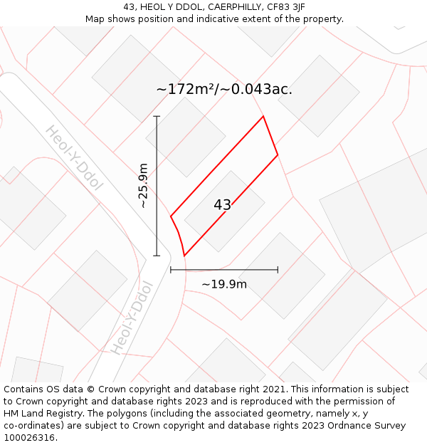 43, HEOL Y DDOL, CAERPHILLY, CF83 3JF: Plot and title map