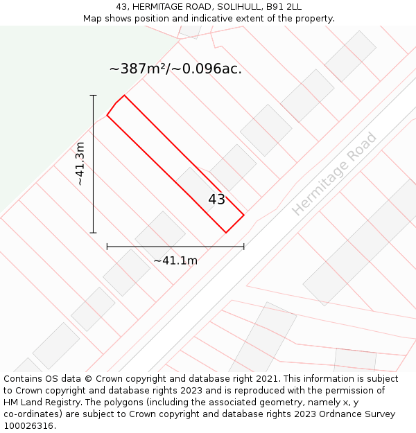 43, HERMITAGE ROAD, SOLIHULL, B91 2LL: Plot and title map