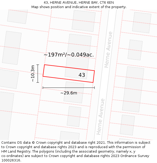 43, HERNE AVENUE, HERNE BAY, CT6 6EN: Plot and title map