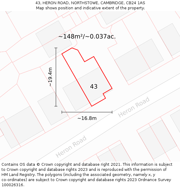 43, HERON ROAD, NORTHSTOWE, CAMBRIDGE, CB24 1AS: Plot and title map