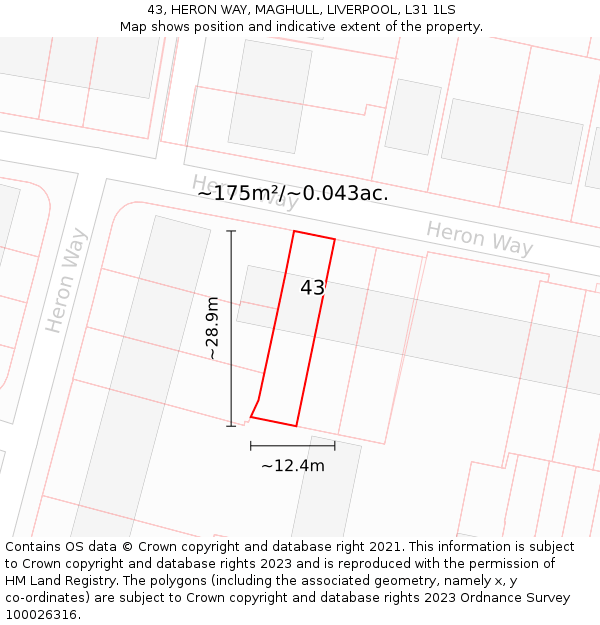 43, HERON WAY, MAGHULL, LIVERPOOL, L31 1LS: Plot and title map