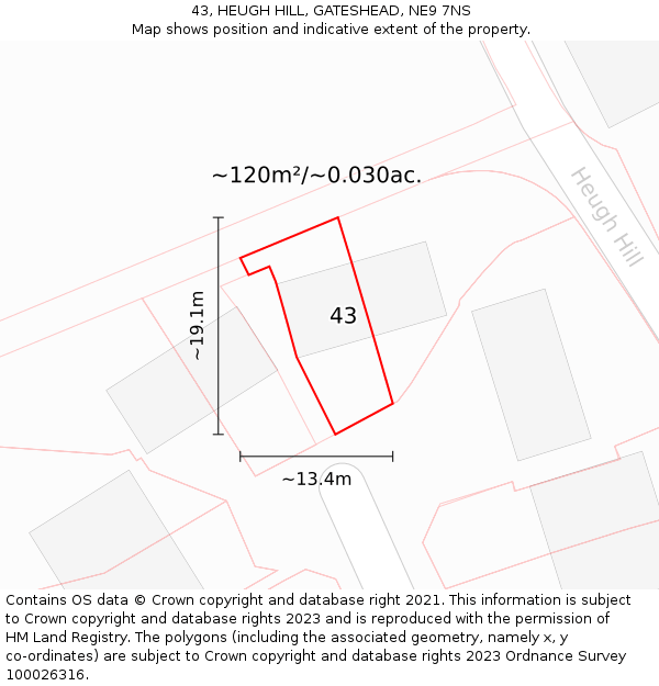 43, HEUGH HILL, GATESHEAD, NE9 7NS: Plot and title map