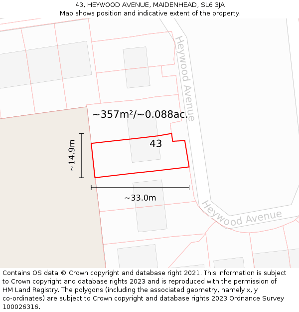 43, HEYWOOD AVENUE, MAIDENHEAD, SL6 3JA: Plot and title map