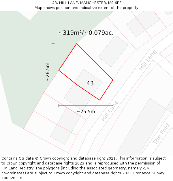 43, HILL LANE, MANCHESTER, M9 6PE: Plot and title map