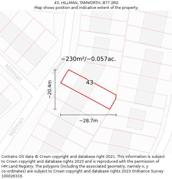 43, HILLMAN, TAMWORTH, B77 2RG: Plot and title map