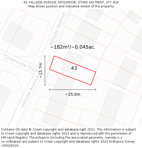 43, HILLSIDE AVENUE, KIDSGROVE, STOKE-ON-TRENT, ST7 4LW: Plot and title map