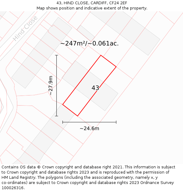 43, HIND CLOSE, CARDIFF, CF24 2EF: Plot and title map