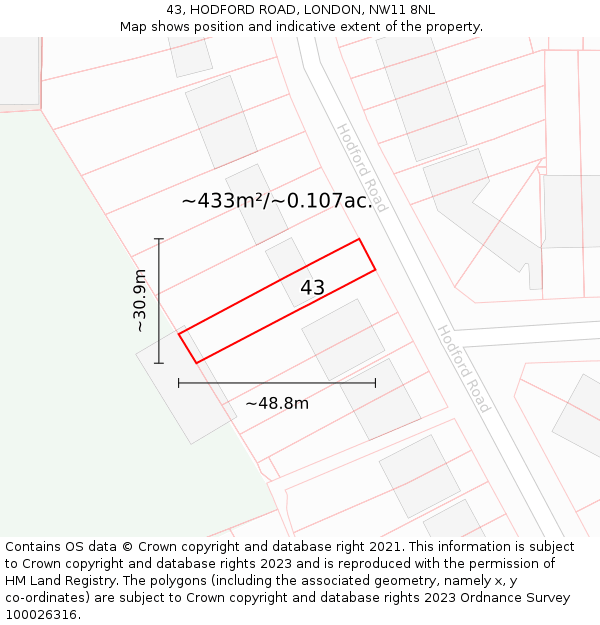 43, HODFORD ROAD, LONDON, NW11 8NL: Plot and title map