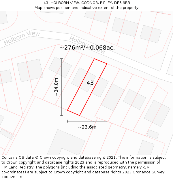 43, HOLBORN VIEW, CODNOR, RIPLEY, DE5 9RB: Plot and title map