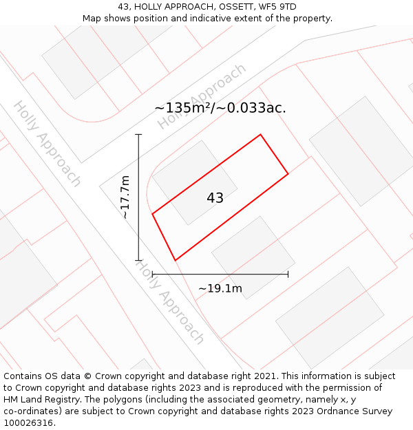 43, HOLLY APPROACH, OSSETT, WF5 9TD: Plot and title map