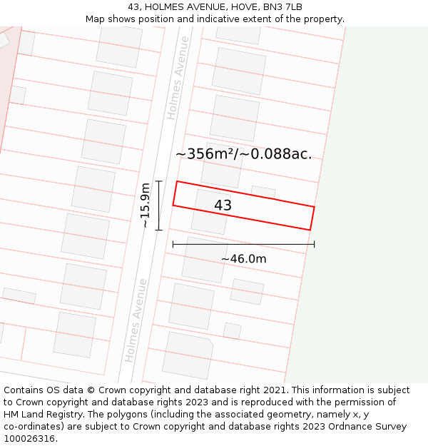 43, HOLMES AVENUE, HOVE, BN3 7LB: Plot and title map