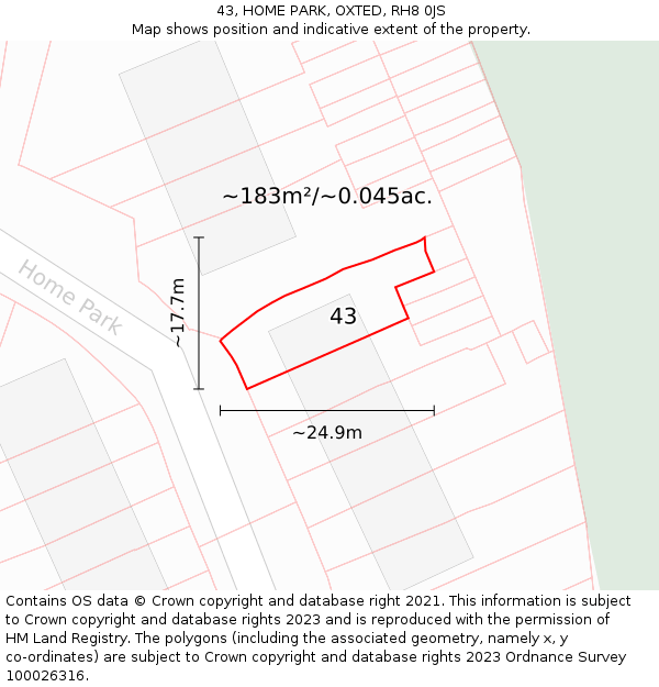 43, HOME PARK, OXTED, RH8 0JS: Plot and title map