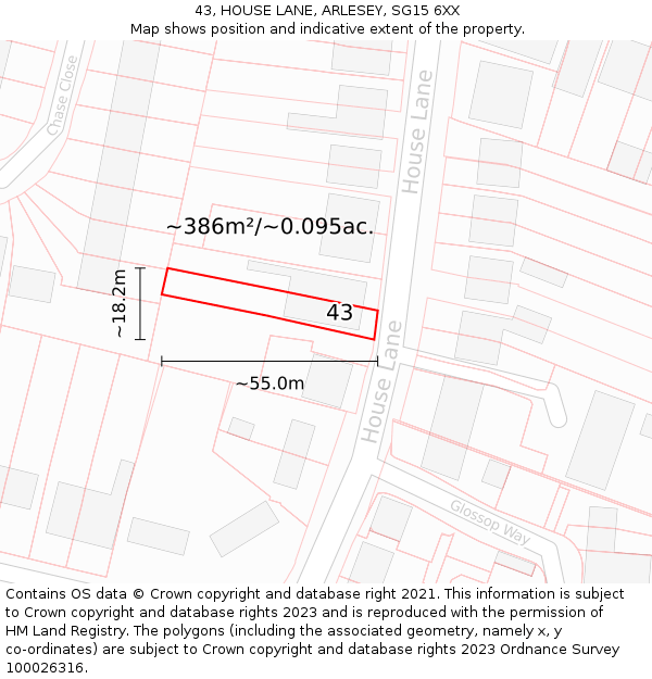 43, HOUSE LANE, ARLESEY, SG15 6XX: Plot and title map